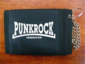 Punkrock Generation pevná textilná peňaženka s retiazkou a karabínkou, tlačené logo